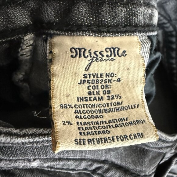 Miss Me Black Stretch Denim Low Rise Embellished Angel Wing Skinny Jeans~28 - Picture 12 of 13